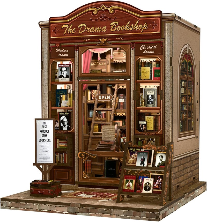 Fsolis Book Nook Kit, DIY Bookshelf Miniature Bookshelf Kit for Adults Tiny House 3D Puzzle Booknook Adult Craft Gifts for Women Teenagers Book Lovers (The Drama Bookshop) - Image 1